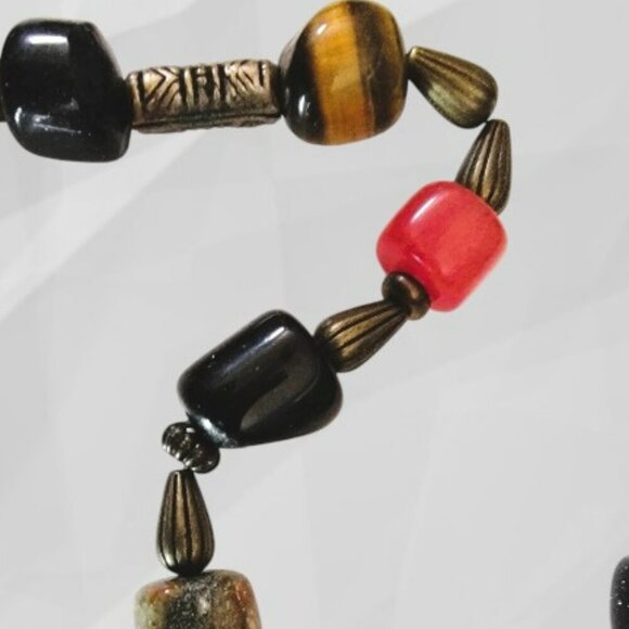 Brass and Beads Stretch Necklace with Glass Beads - New - Picture 2 of 3